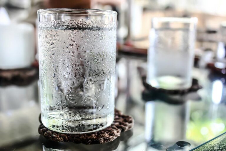 Glass with ice cold water